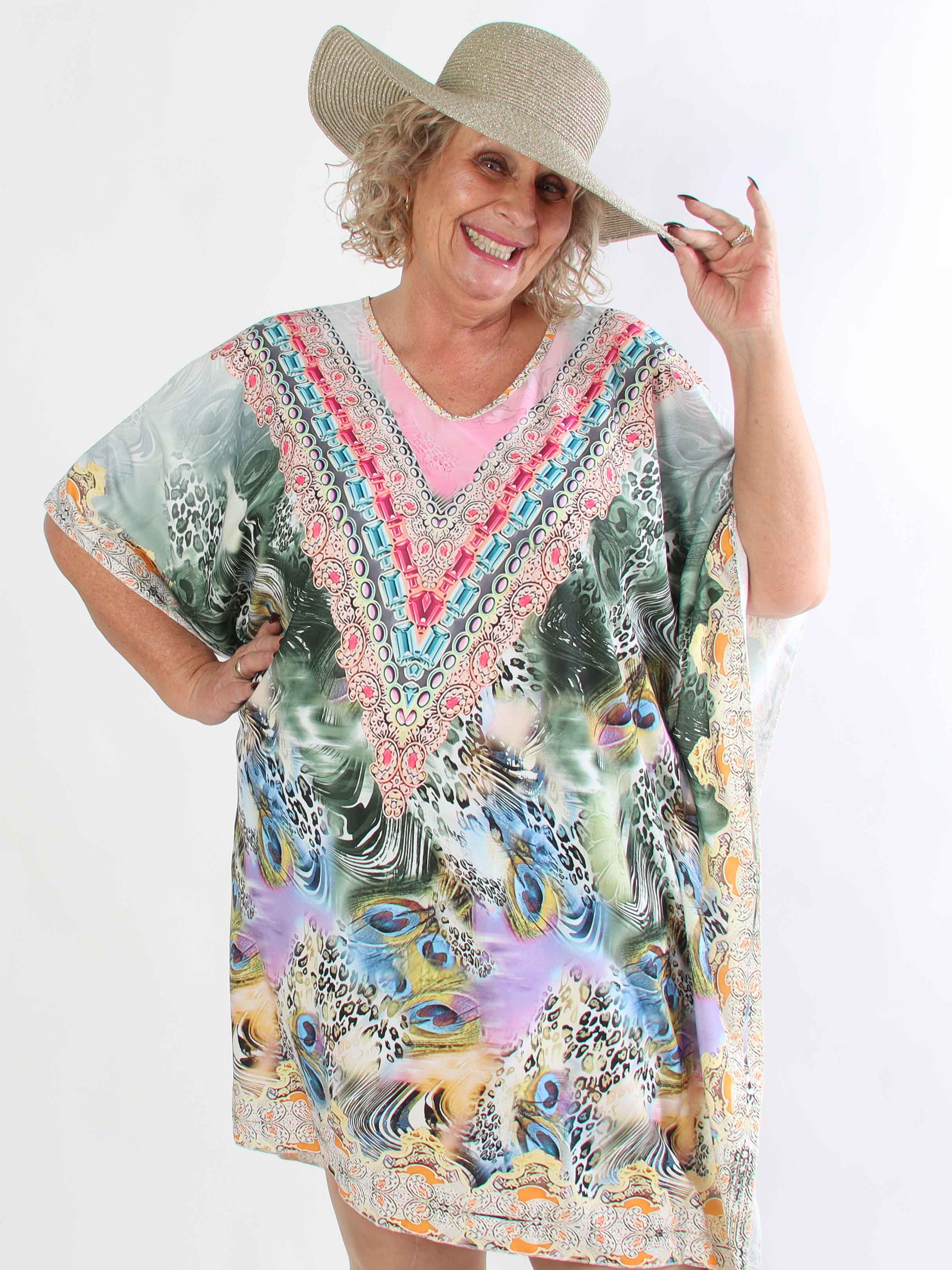 Faye - Plus size tunikakjole i viskose i flerfarvet mønster